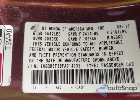 2015 Honda Accord Hybrid Ex-L из США, поврежденный, VIN 1HGCR6F58FA014032